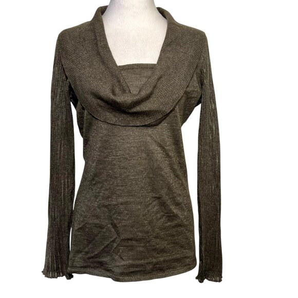 Y2K Brown Silver Metallic Lettuce Hem Long Top Going Out Top Wool Alpaca Size 6 - Picture 11 of 11